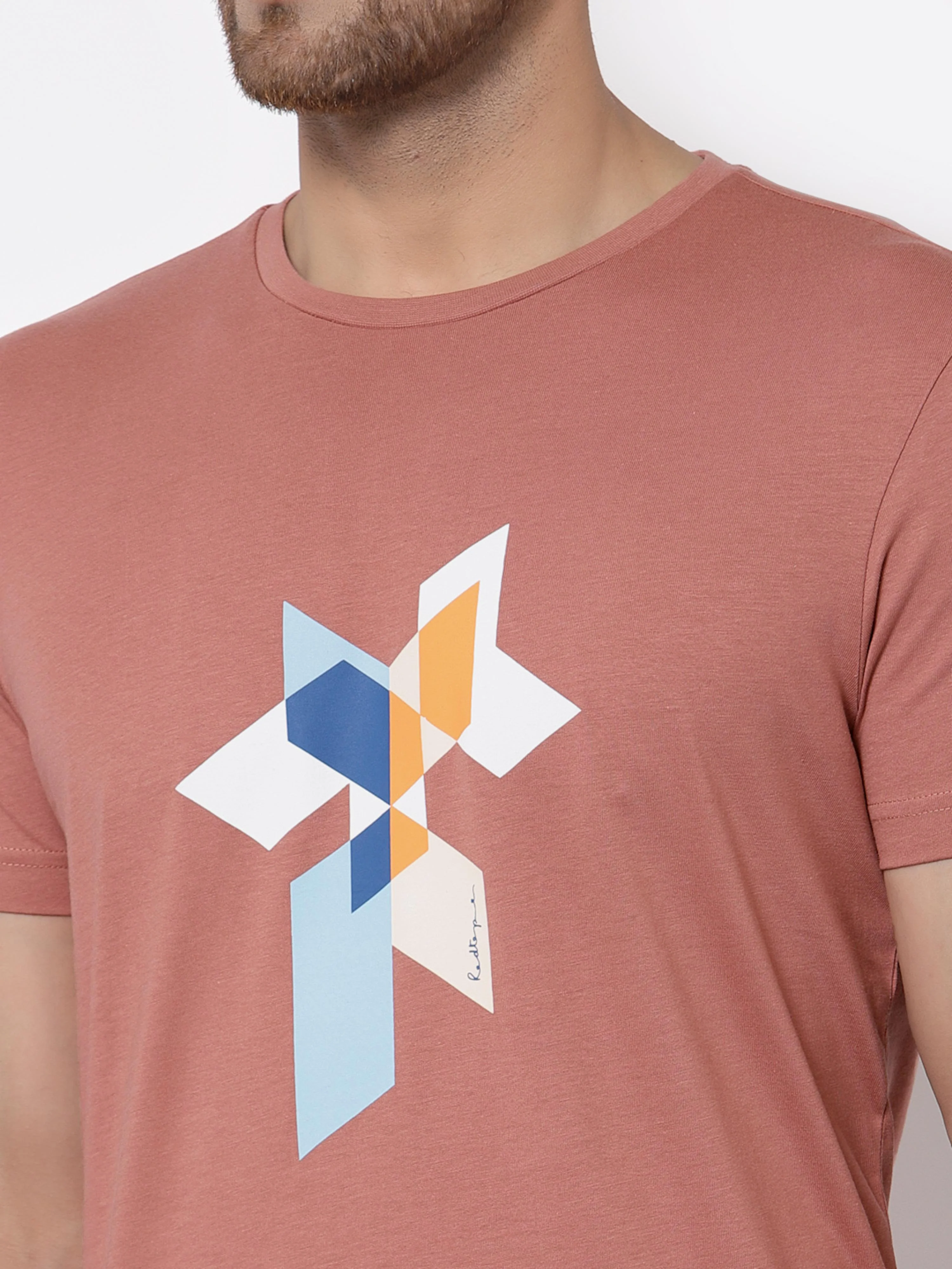 Pale Pink Graphic Print Pure Cotton Men's T-Shirt - Image 4