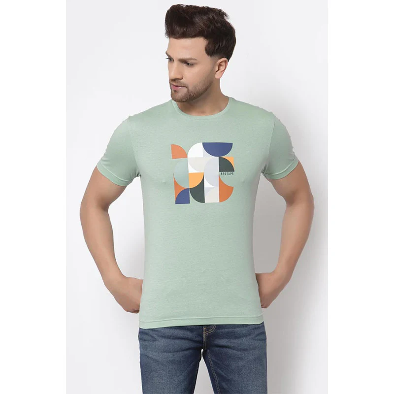 Pastel Green Graphic Print Pure Cotton Men's T-Shirt