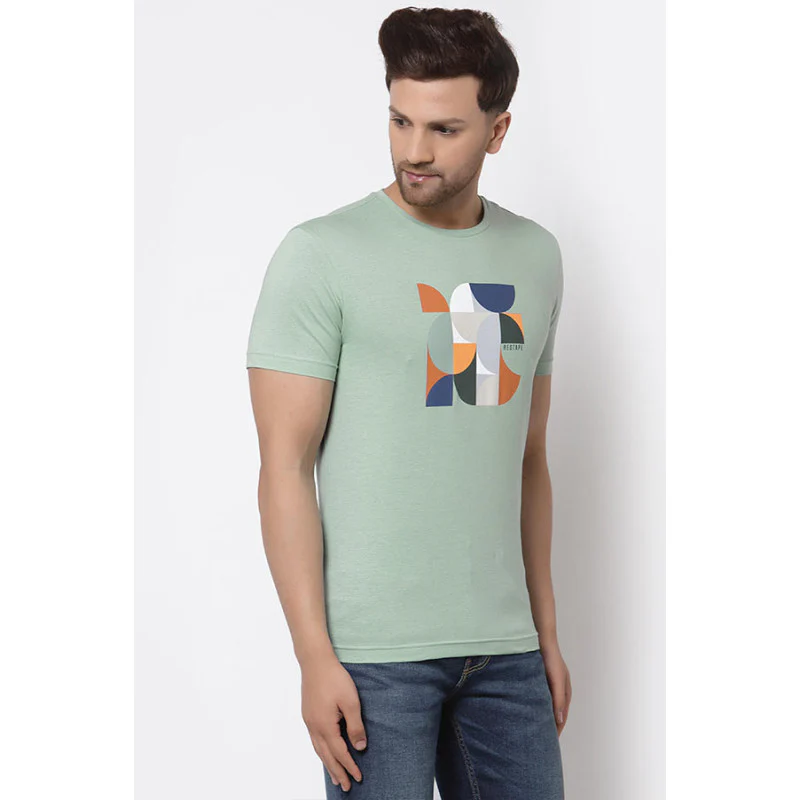 Pastel Green Graphic Print Pure Cotton Men's T-Shirt - Image 2
