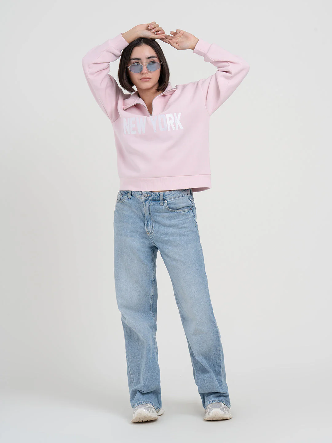 Pastel Pink Half-Zip Sweatshirt for Women | Winter Casual Comfort