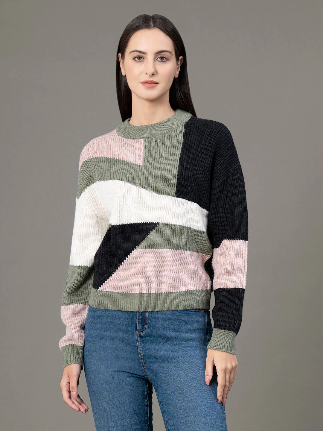 Round Neck Drop Shoulder Sweater for Women