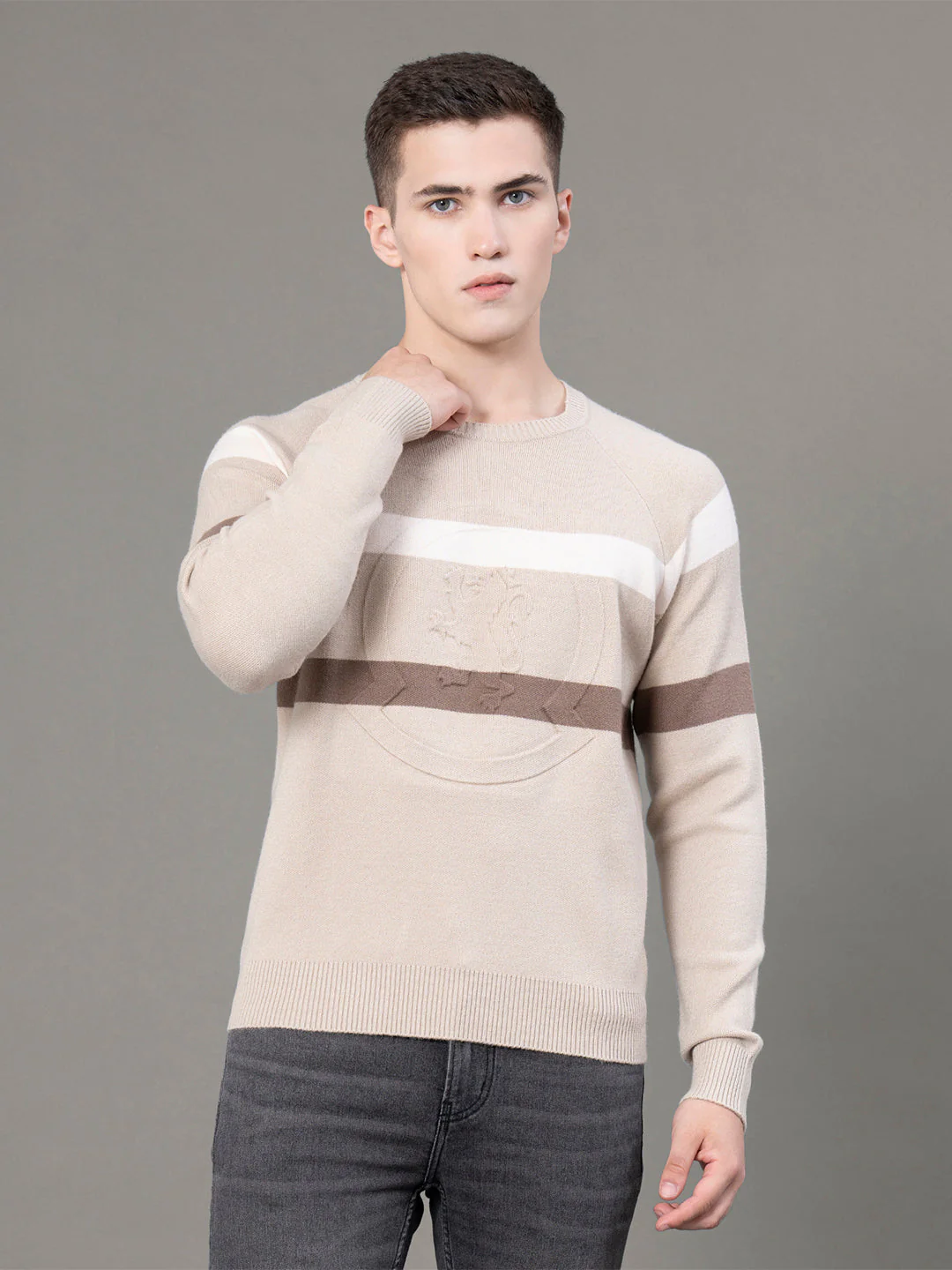 Round Neck Embossed Sweater for Men