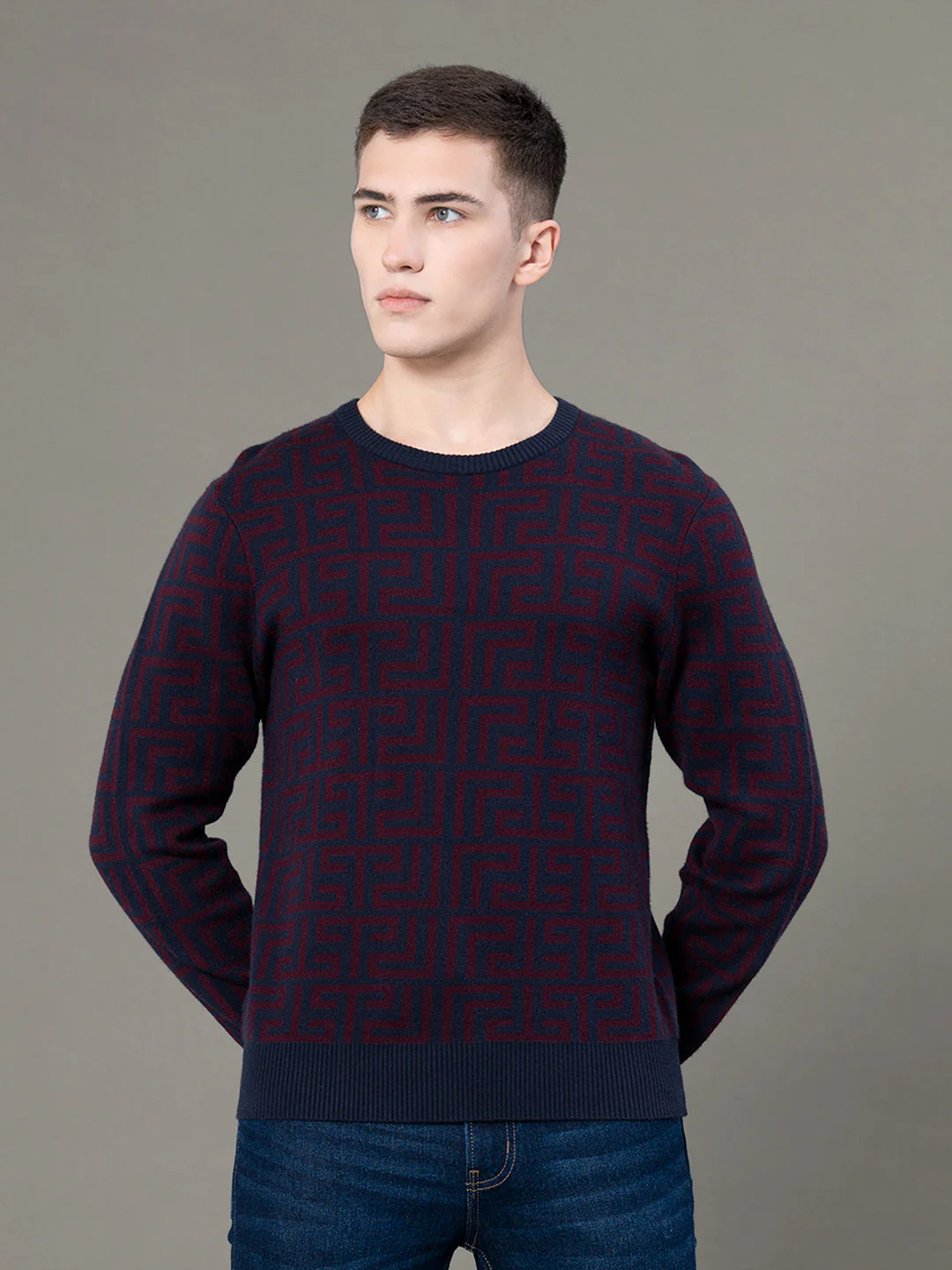 Round Neck Pattern Sweater for Men