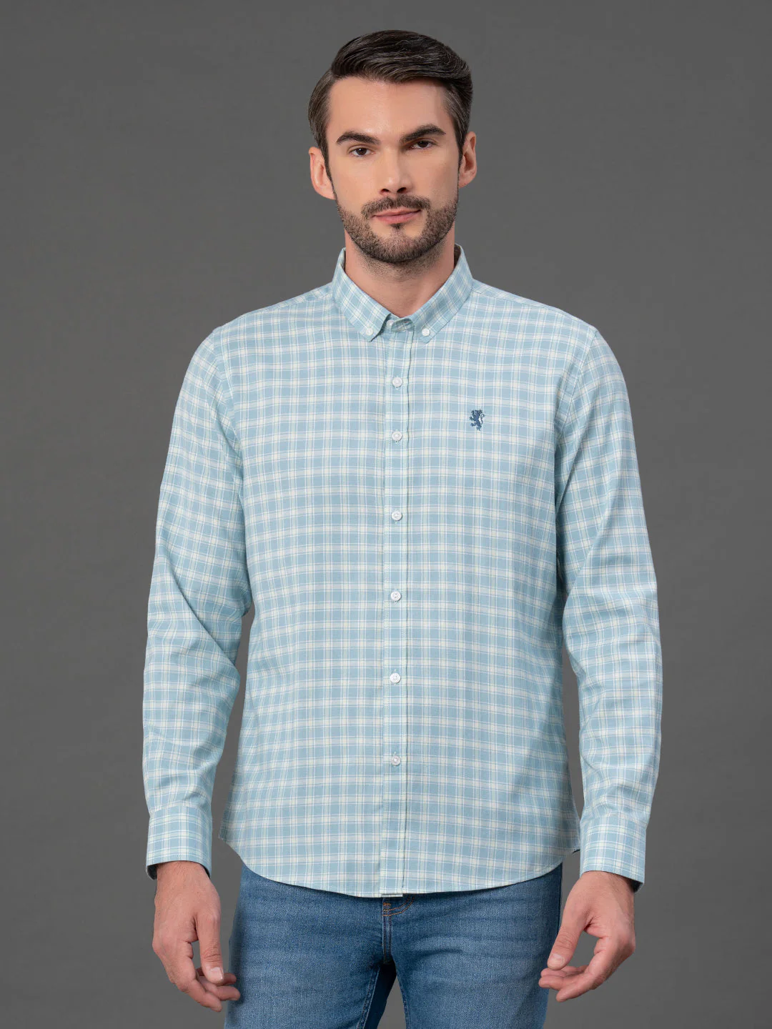 Slate Blue Checked Shirt for Men