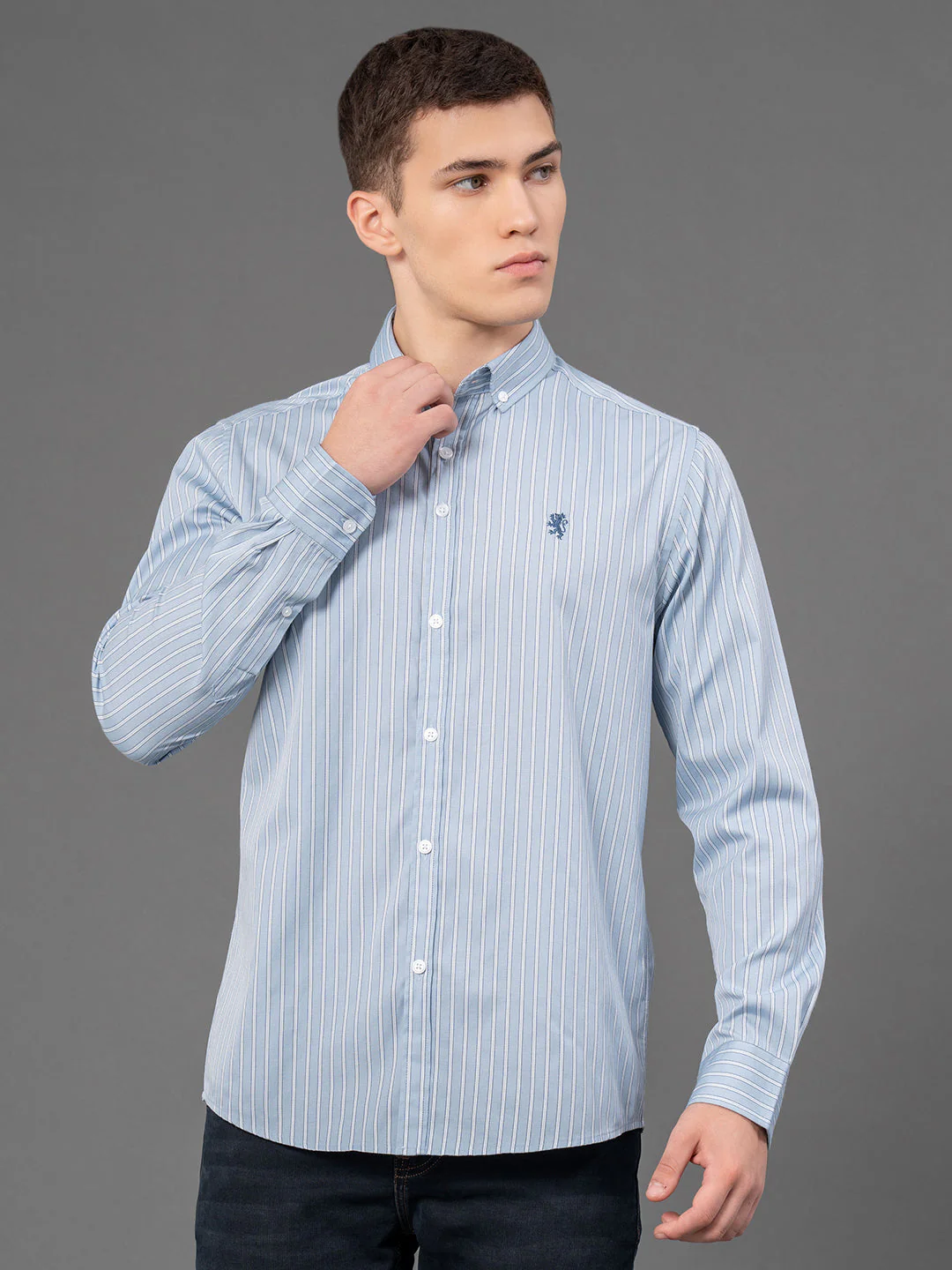 Slate Blue Striped Shirt for Men