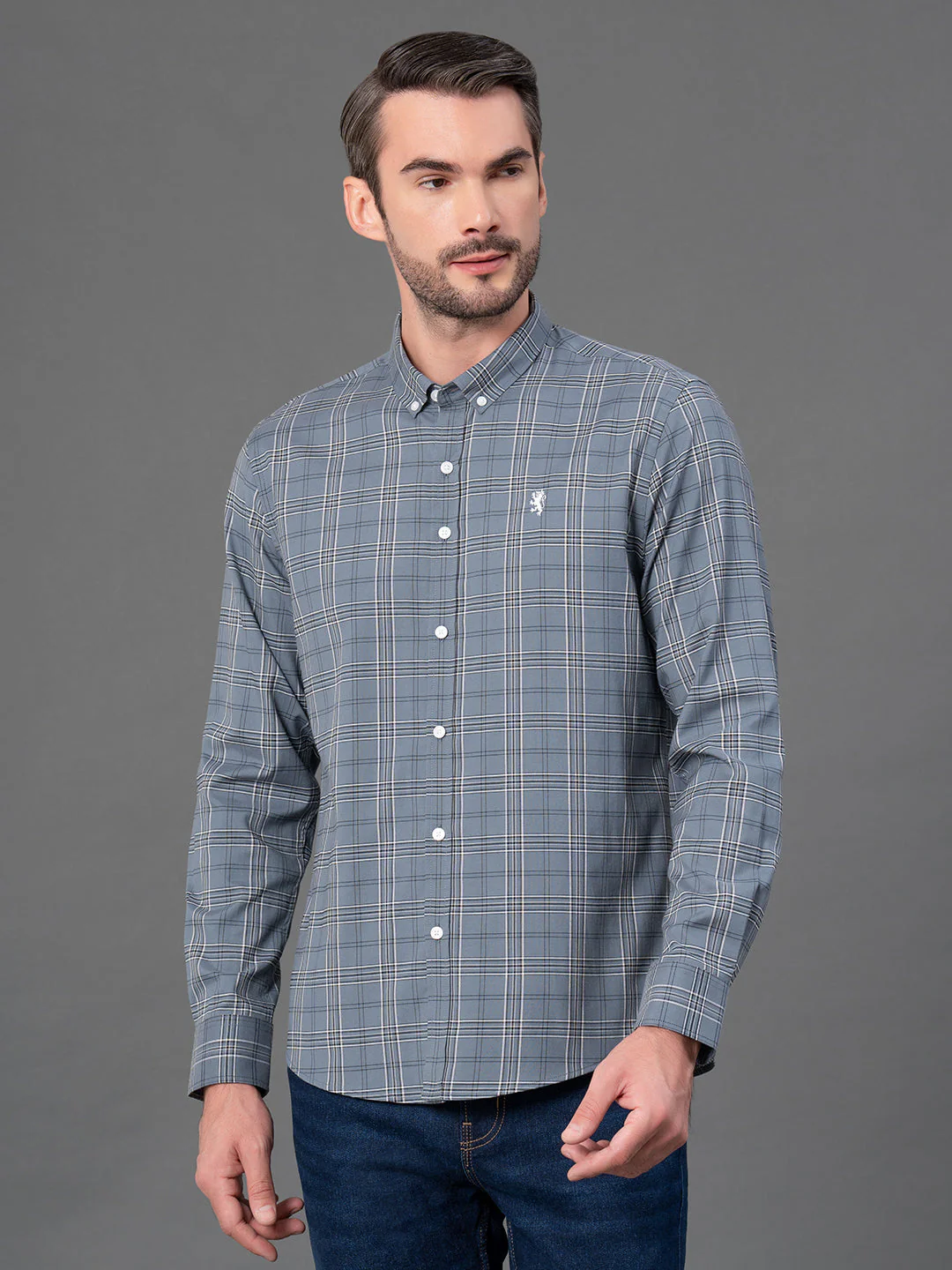 Slate Grey Checked Shirt for Men