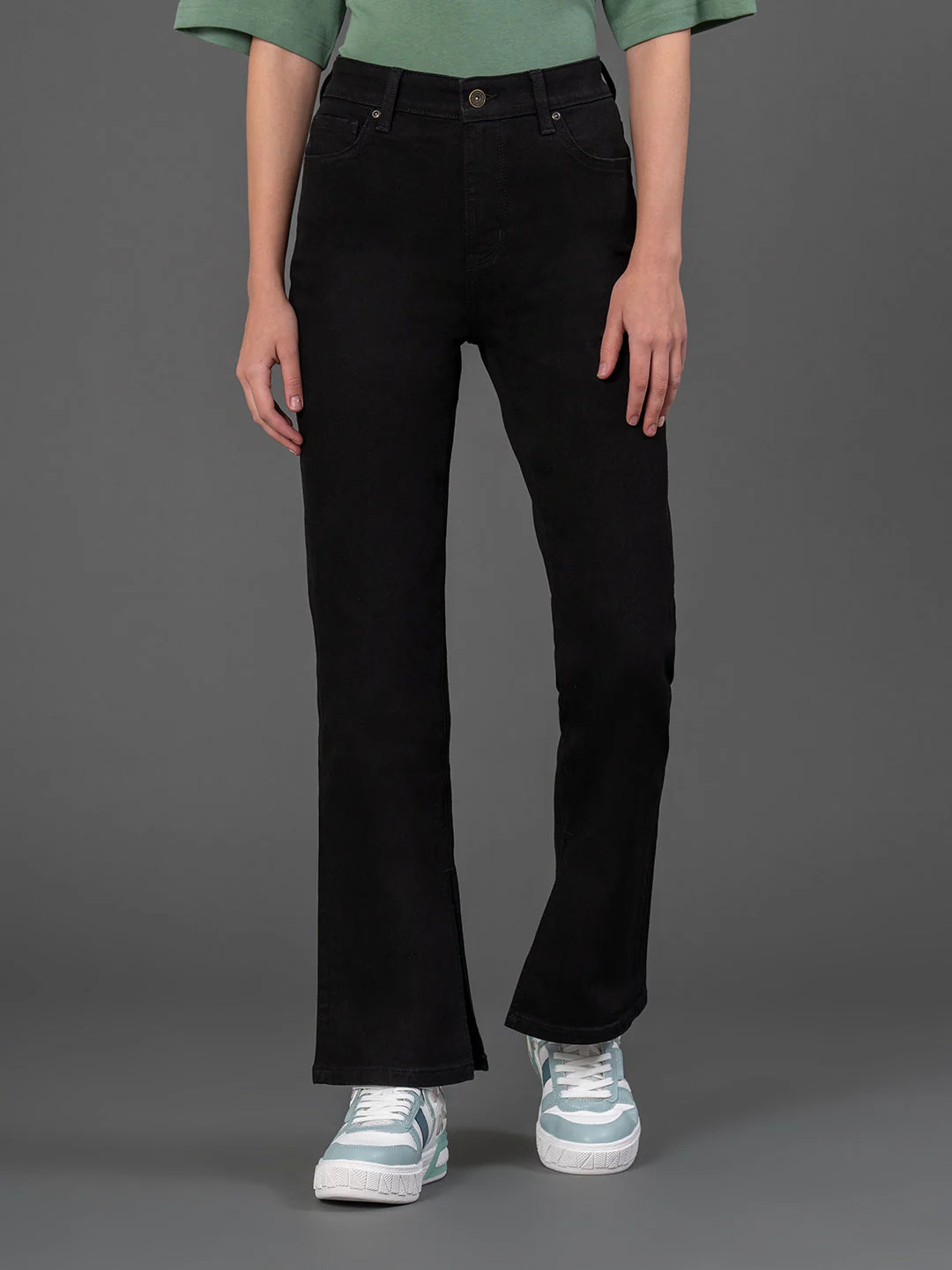 Solid Slit Straight Leg Jeans for Women