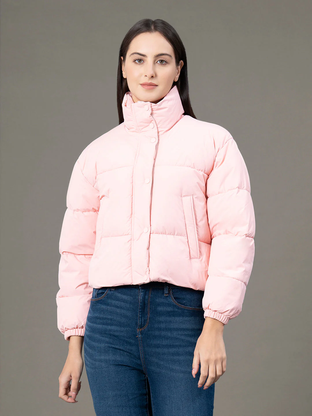 Stand Collar Padded Jacket for Women