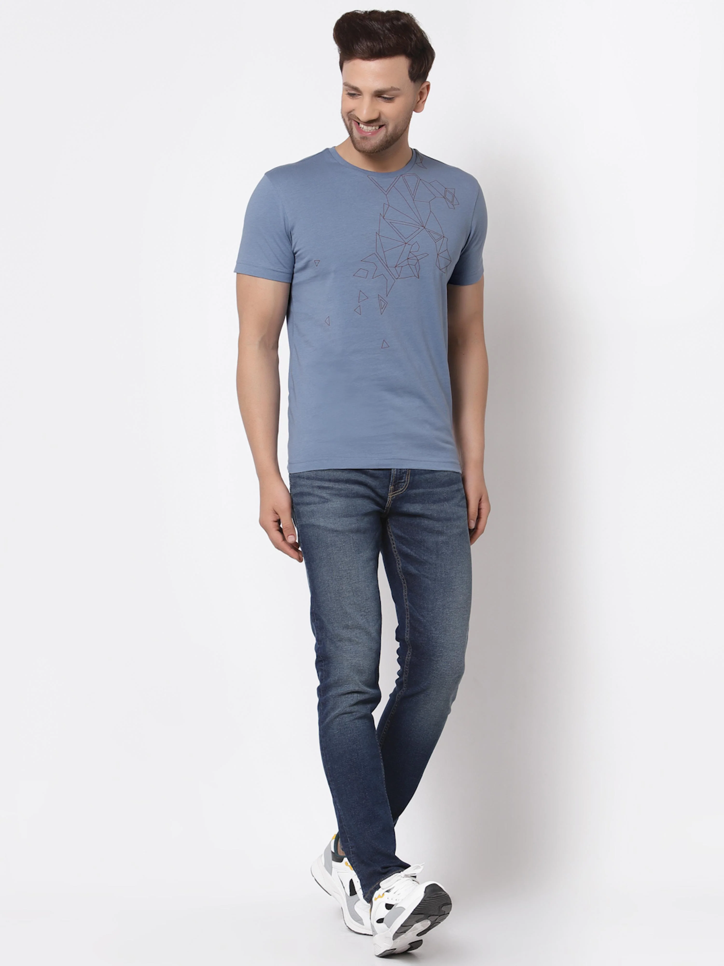 Stone Blue Graphic Print Pure Cotton Men's T-Shirt - Image 5