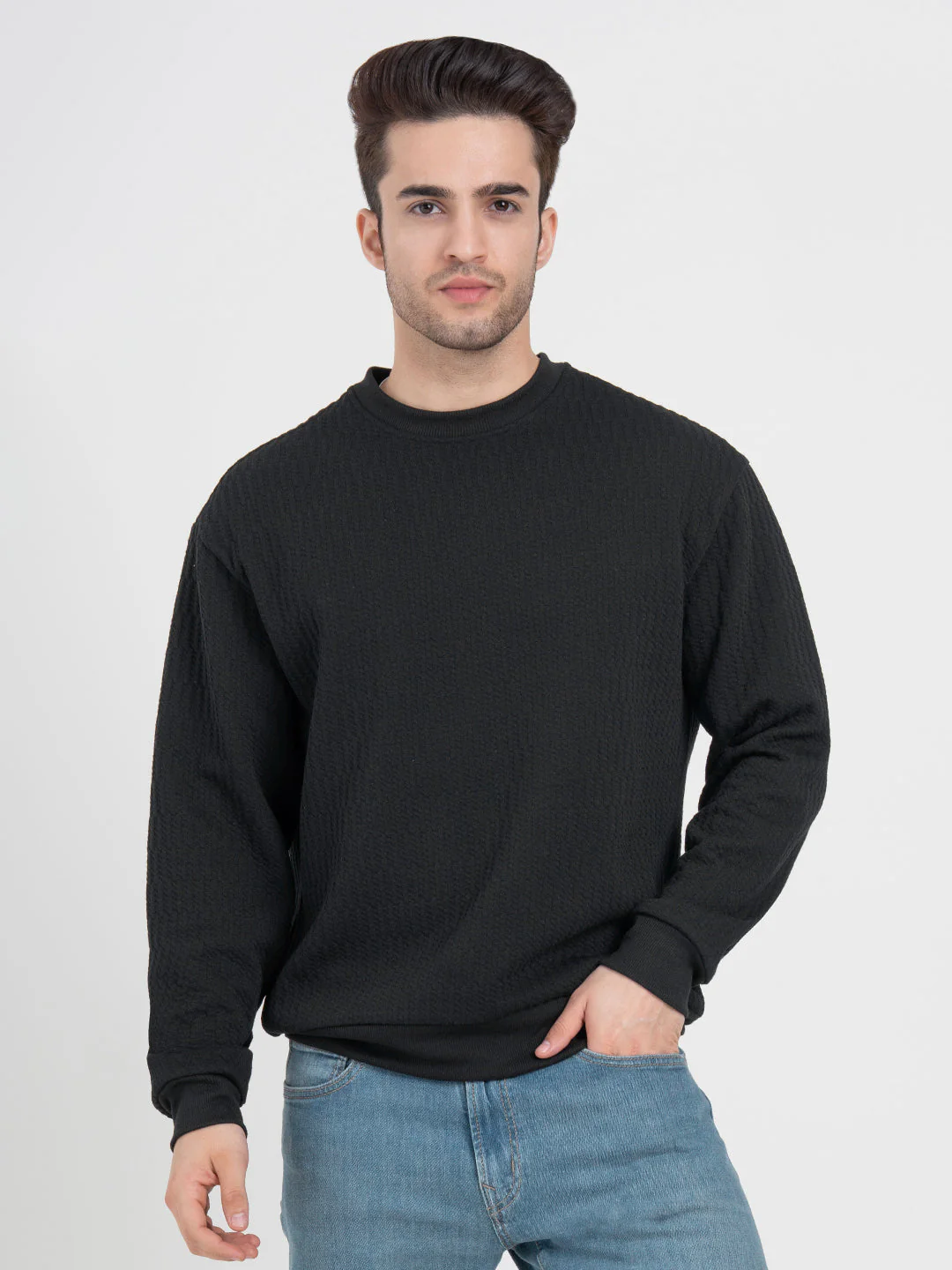 Structured Black Men's Sweatshirts | Winter Essential Sweatshirt - Image 3