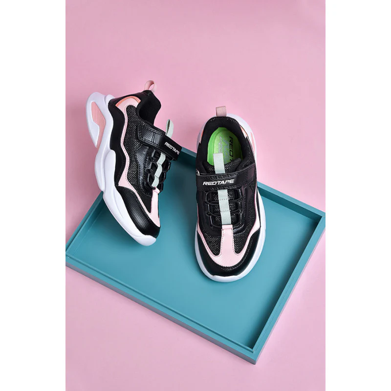 Unisex Kids Black And Pink Sports Shoes
