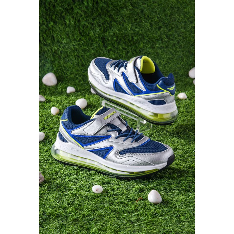 Unisex Kids Silver And Blue Sports Shoes