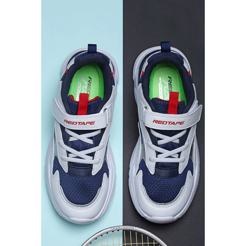 Unisex Kids White And Navy Sports Shoes