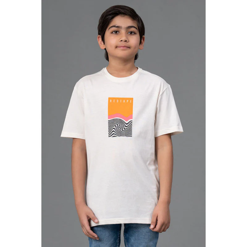 Off White Graphic Print Round Neck 100% Cotton Kids Unisex T-Shirt
