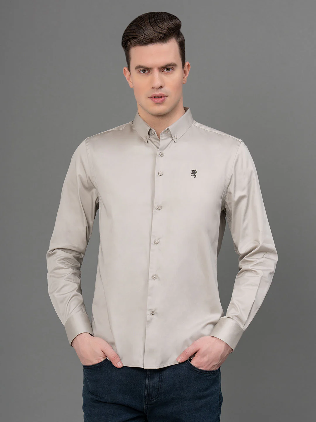 Light Beige Satin Shirt for Men