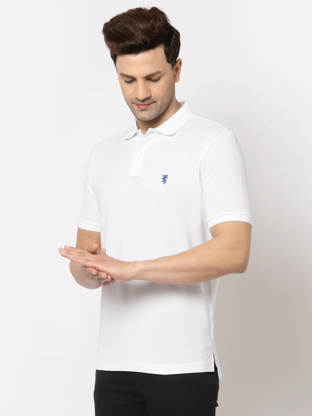 White Solid Pure Cotton Men's T-Shirt - Image 2