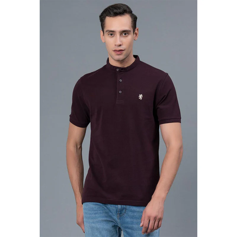 Wine Color Men's HenleyT-Shirt