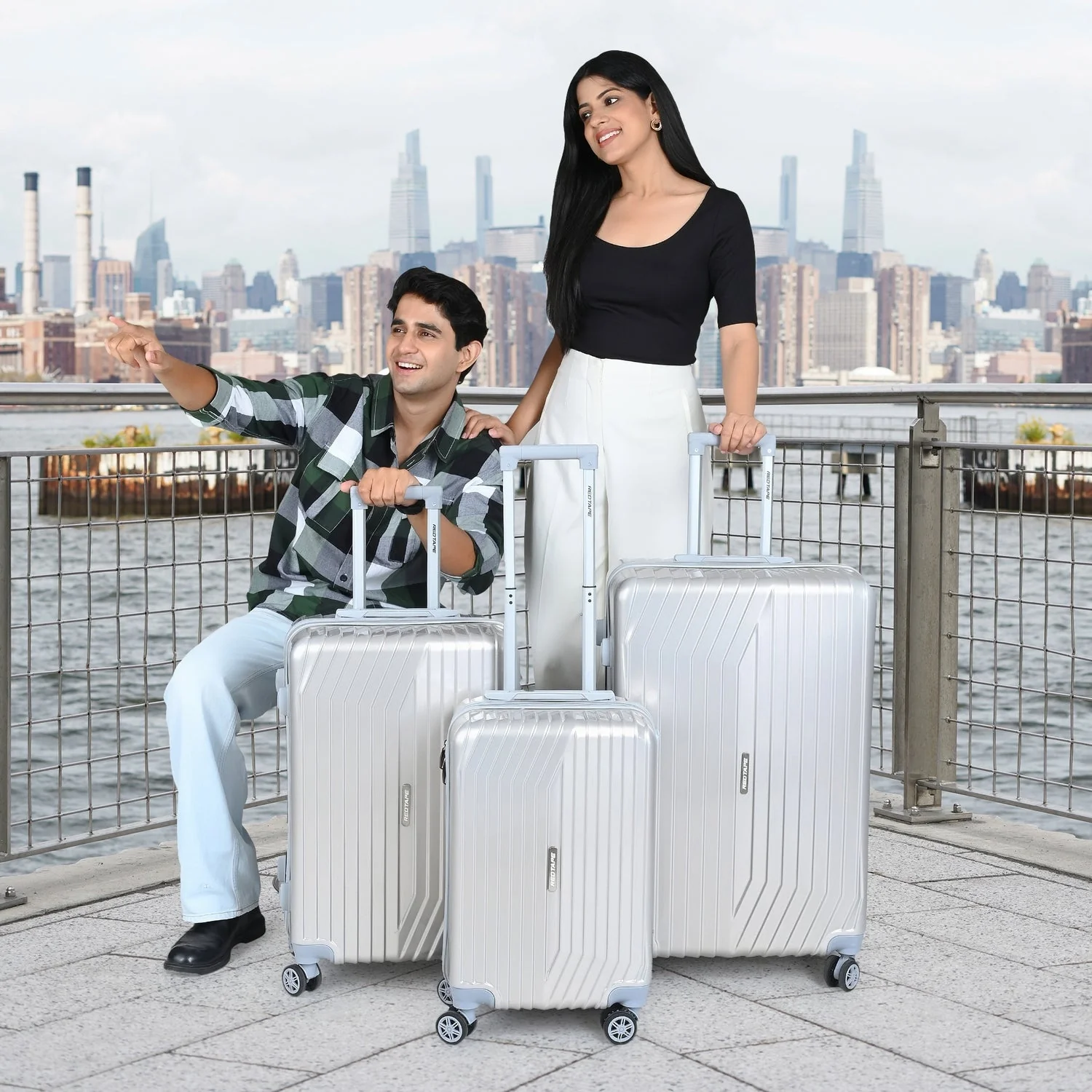 Rose Gold 8 Wheels Trolley Bag Set of 3 (Large + Medium + Cabin)