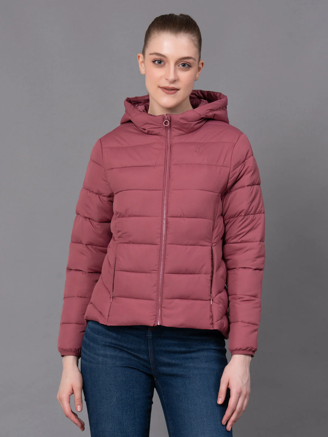 Rose Polyester Solid Women's Padded Jacket