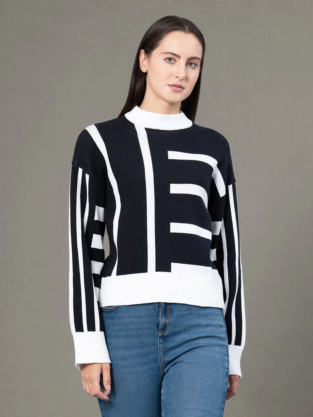 Round Neck Drop Shoulder Sweater for Women