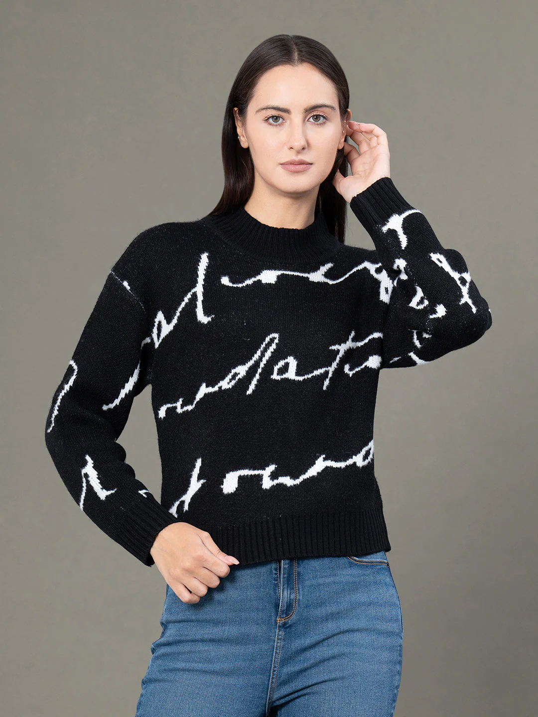 Round Neck Typography Pattern Sweater for Women