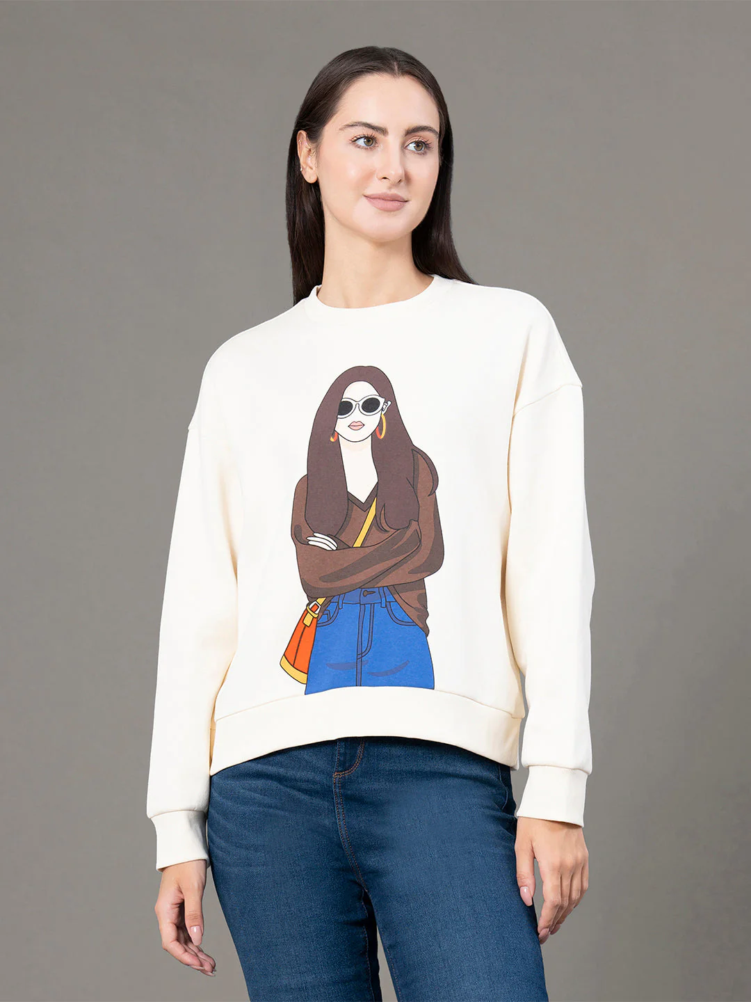 Round Neck Graphic Sweatshirt for Women