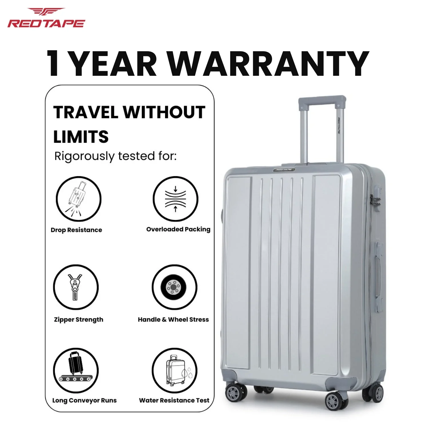 Silver 8 Wheels Trolley Bag Set of 2 (Large + Medium) - Image 6