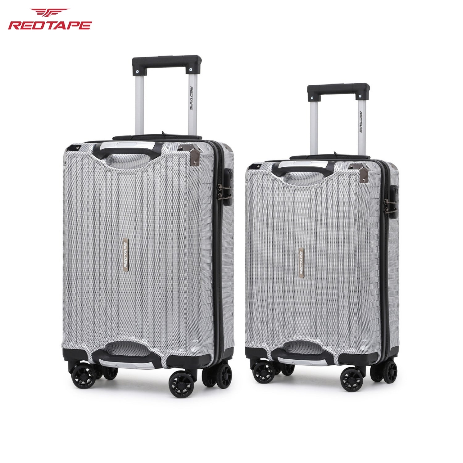 Silver 8 Wheels Trolley Bag Set of 2 (Medium + Cabin)