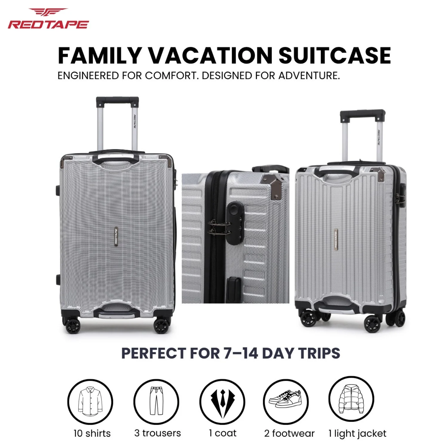 Silver 8 Wheels Trolley Bag Set of 2 (Medium + Cabin) - Image 6