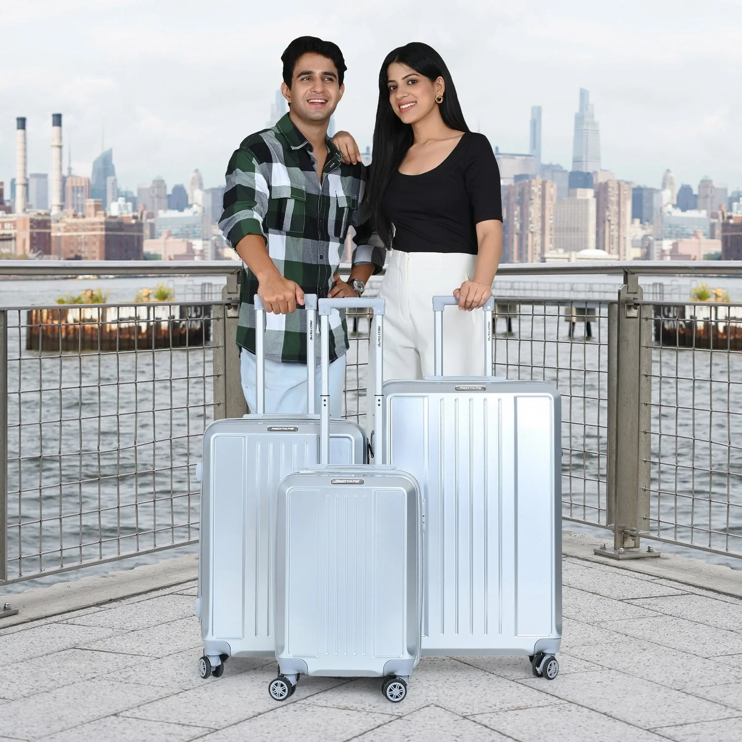 Silver 8 Wheels Trolley Bag Set of 3 (Large + Medium + Cabin)