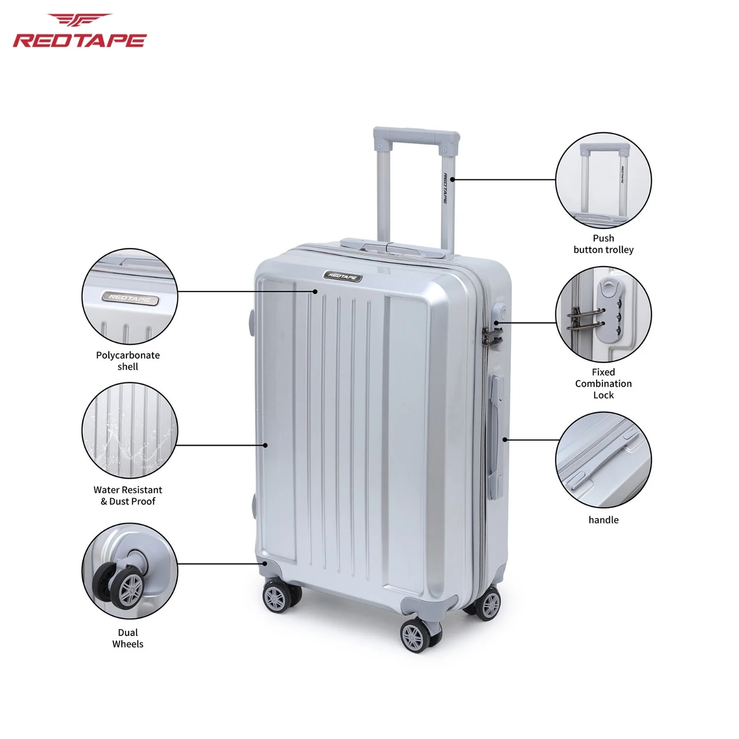 Silver 8 Wheels Trolley Bag Set of 3 (Large + Medium + Cabin) - Image 3