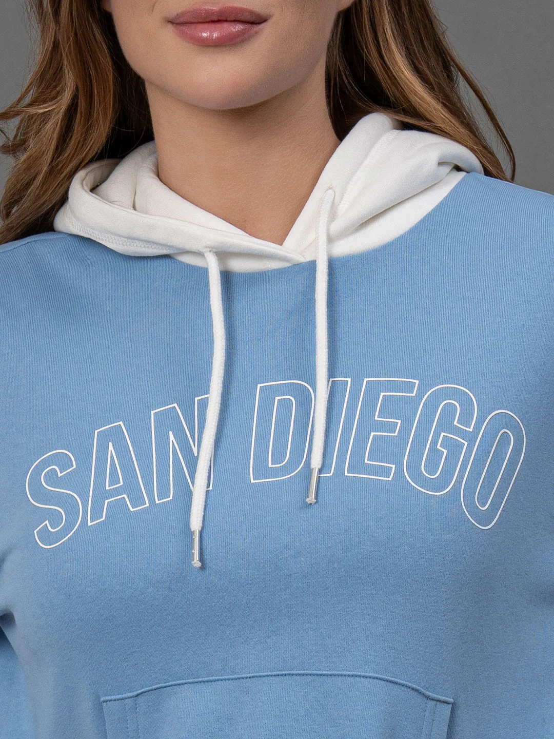 Slate Blue Printed Cotton Poly Fleece Women's Hoodie - Image 5