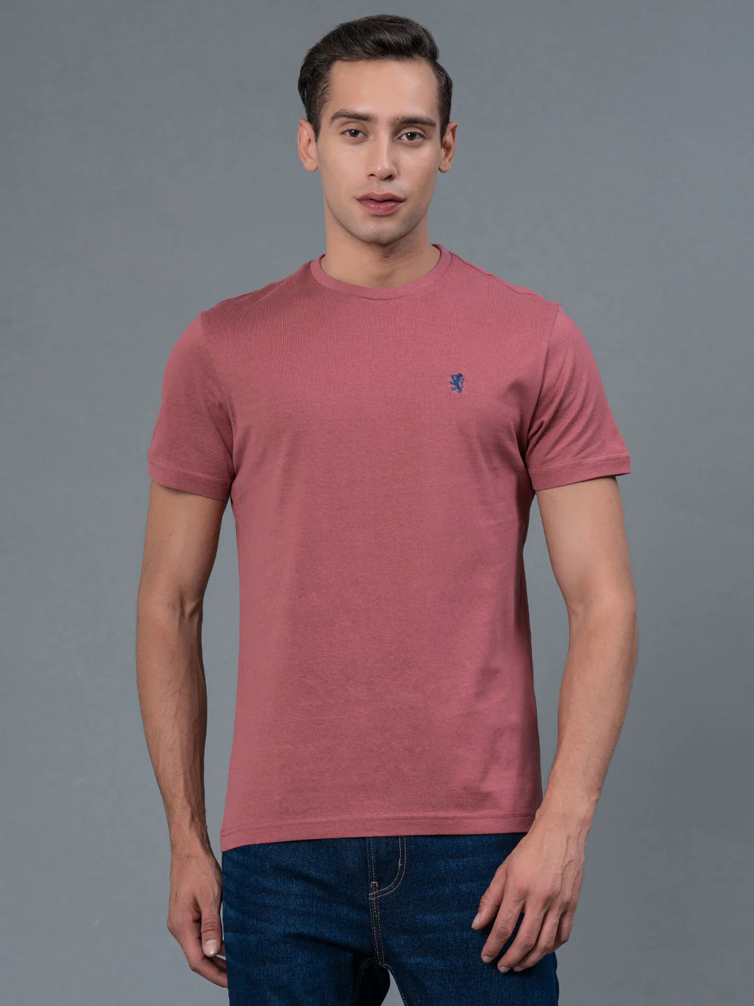 Solid Dusky Pink Round Neck T-Shirt for Men