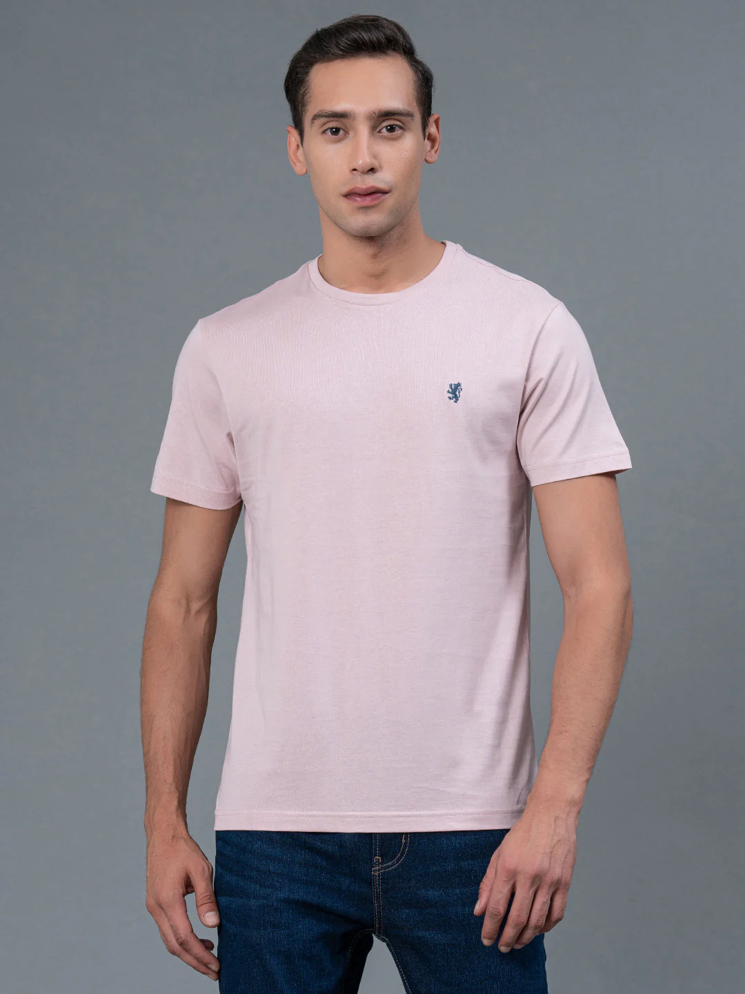 Solid Light Pink Round Neck T-Shirt for Men