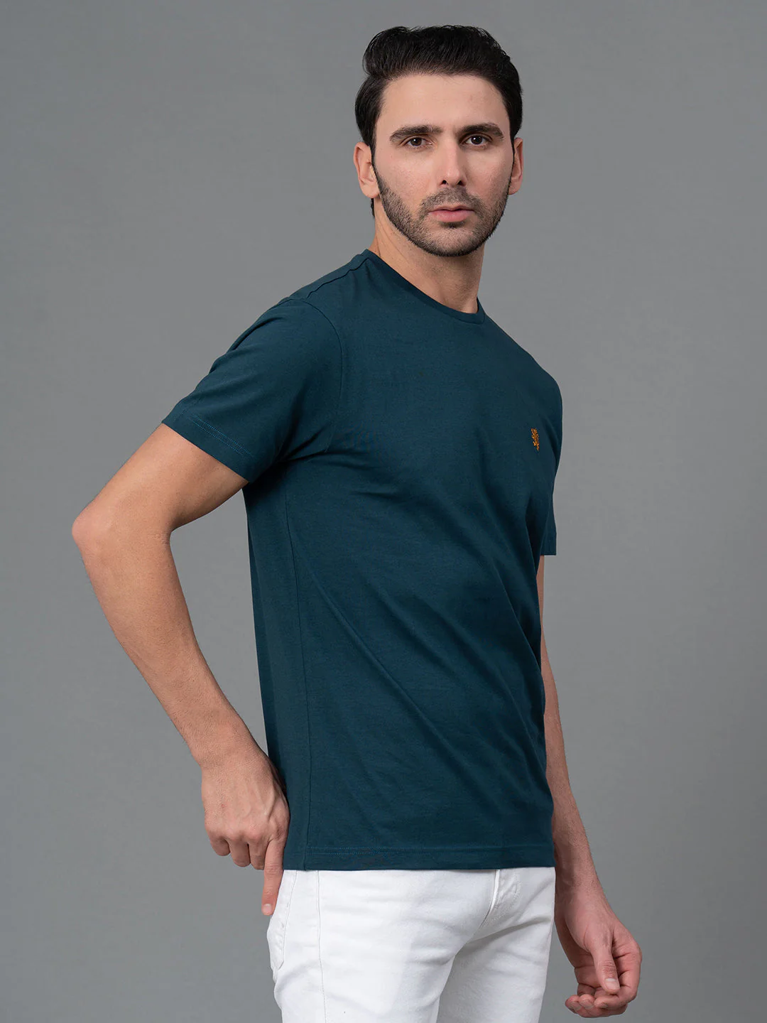 Solid Midnight Blue Round Neck T-Shirt for Men - Image 2