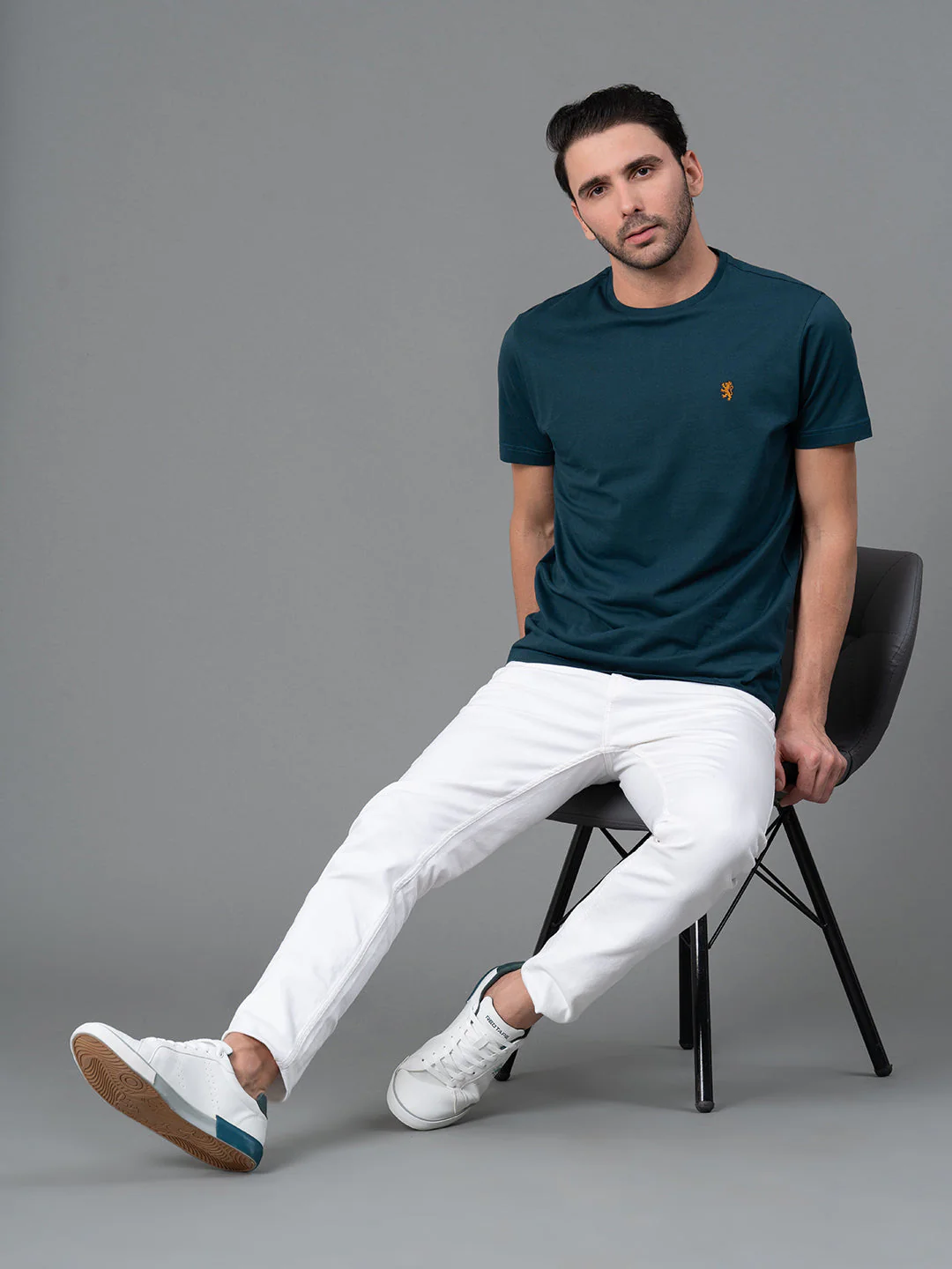 Solid Midnight Blue Round Neck T-Shirt for Men - Image 5