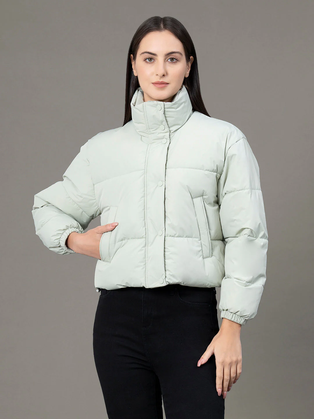 Stand Collar Padded Jacket for Women