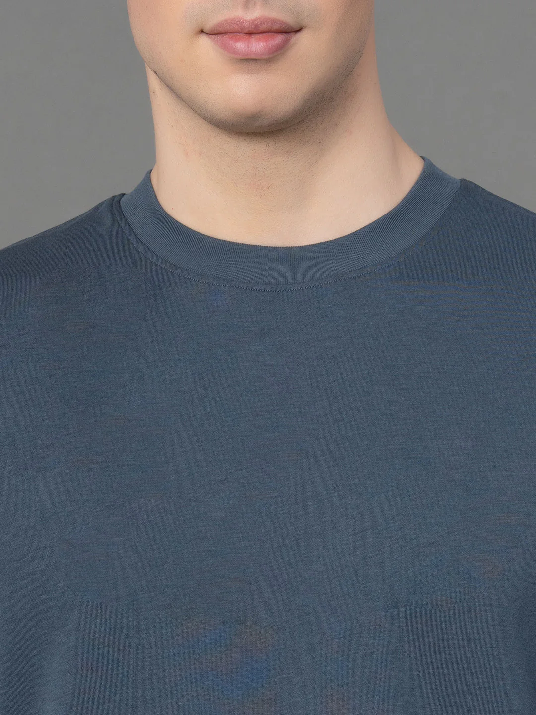 Stone Blue Oversized Round Neck T-Shirt for Men - Image 4