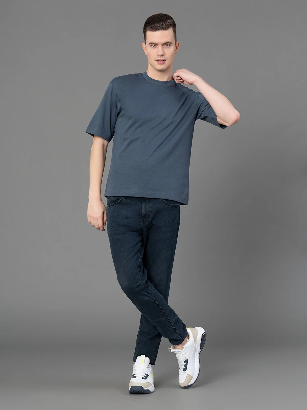 Stone Blue Oversized Round Neck T-Shirt for Men - Image 5
