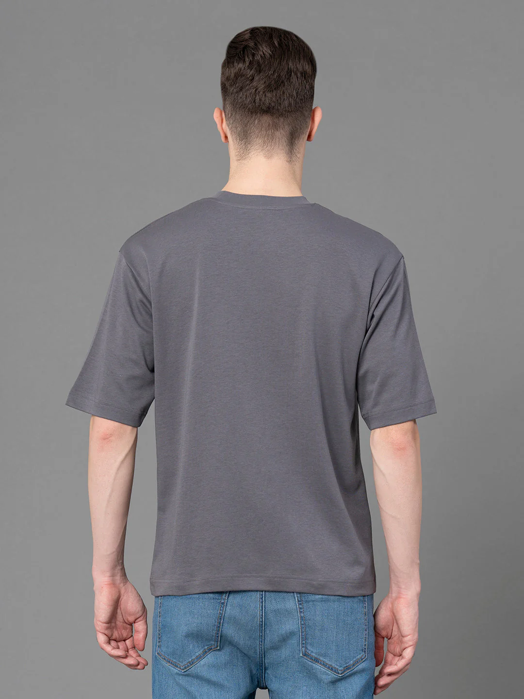Stone Grey Oversized Round Neck T-Shirt for Men - Image 3