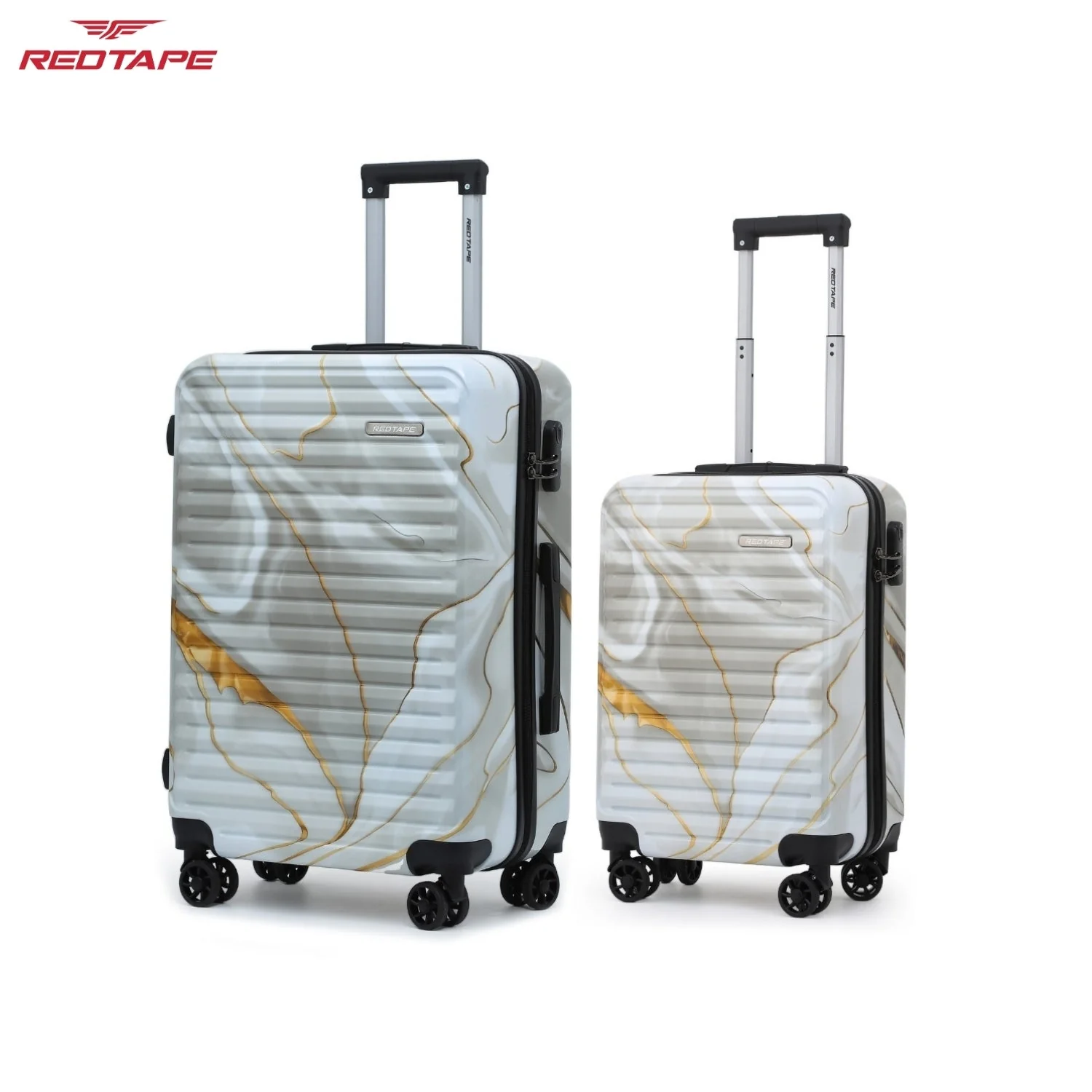 White Print 8 Wheels Trolley Bag Set of 2 (Large + Cabin)