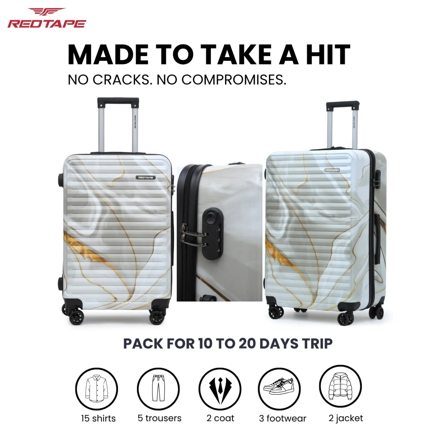 White Print 8 Wheels Trolley Bag Set of 2 (Large + Cabin) - Image 6