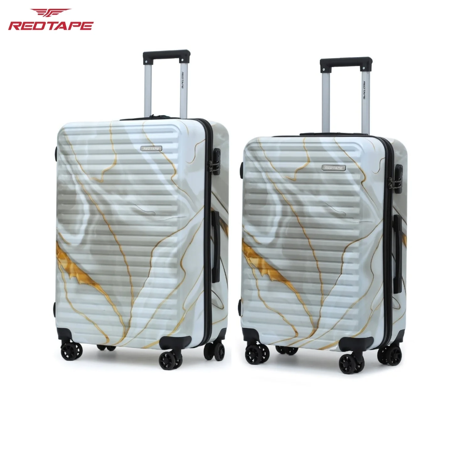 White Print 8 Wheels Trolley Bag Set of 2 (Large + Medium)