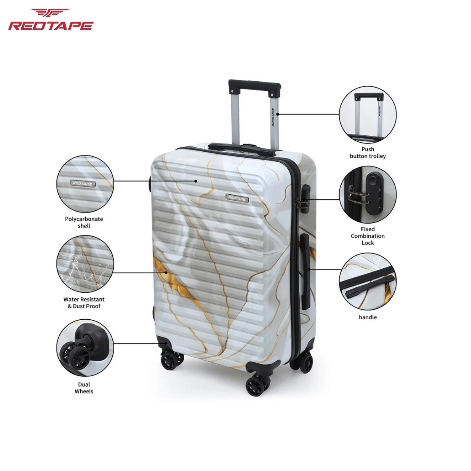 White Print 8 Wheels Trolley Bag Set of 2 (Large + Medium) - Image 2