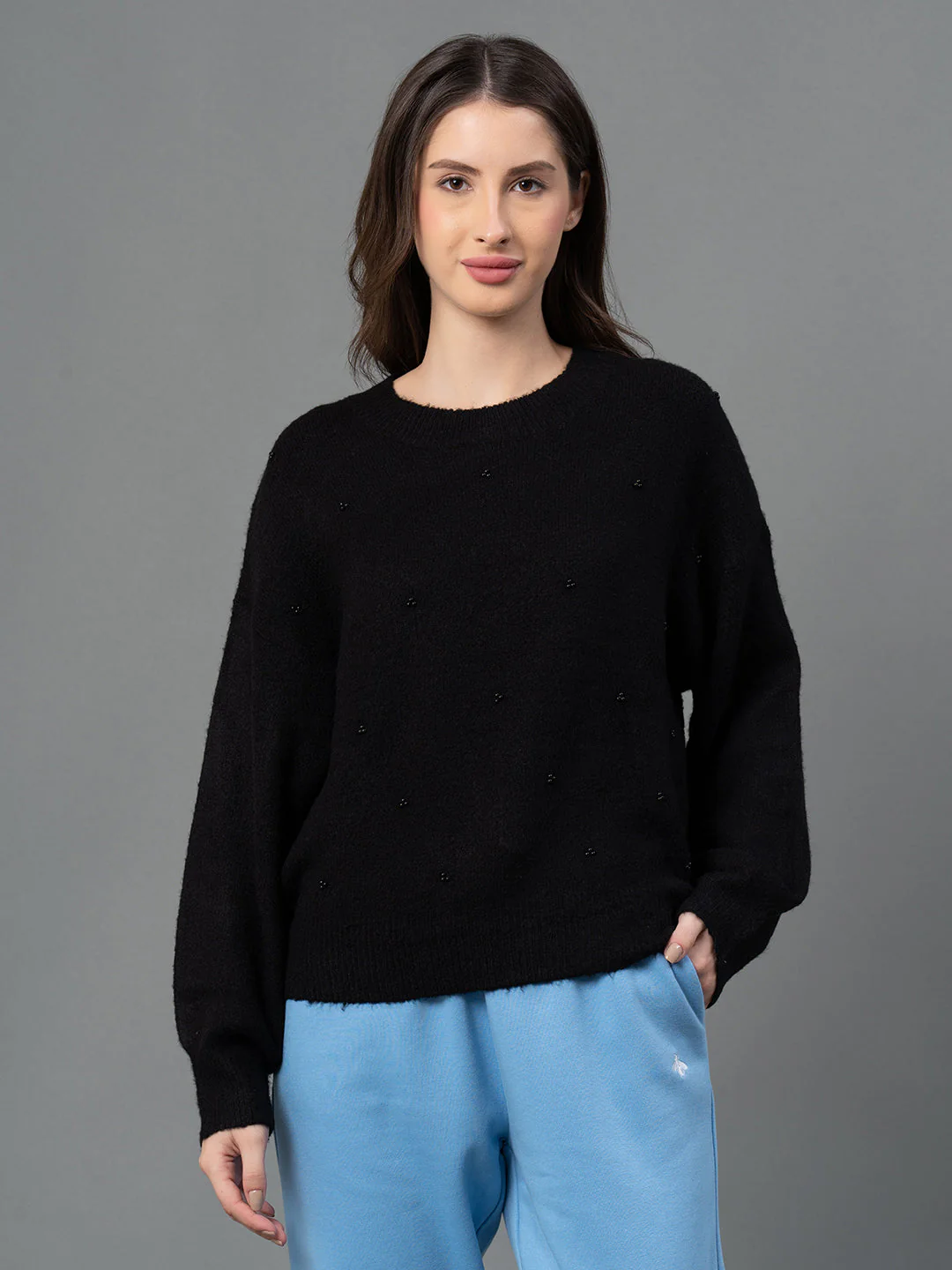 Women Black Solid Sweater