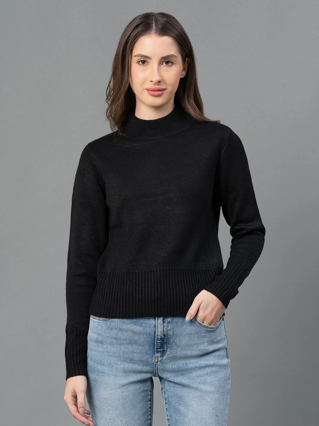 Women Black Solid Sweater