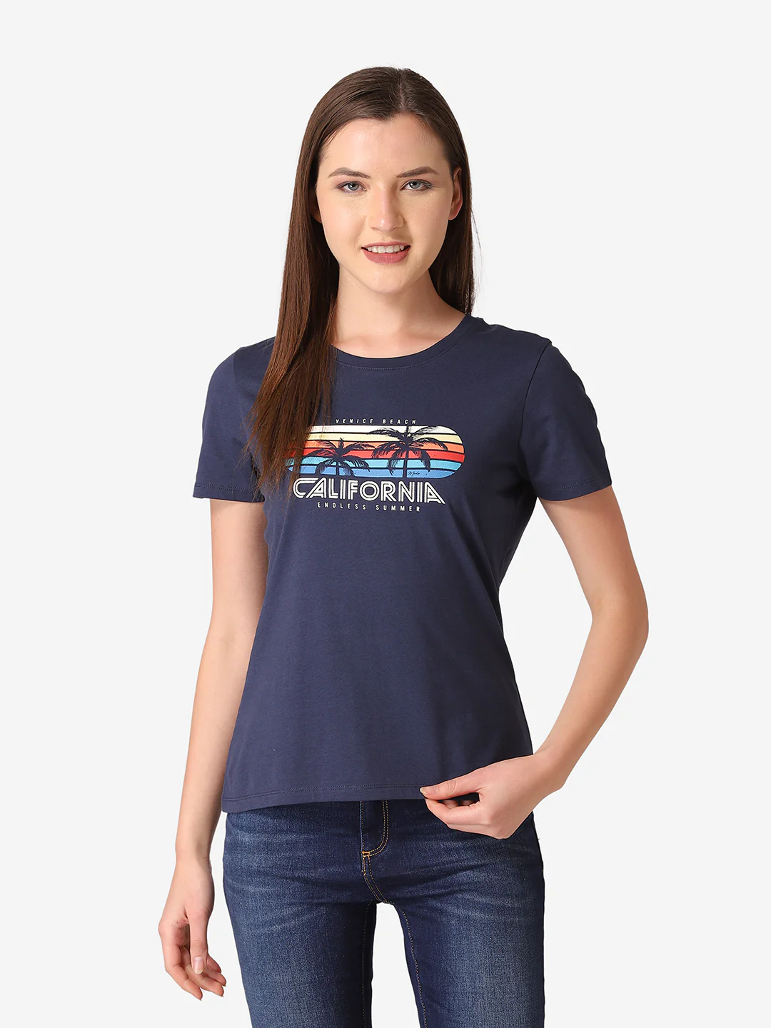Women's Dark Navy Round Neck T-Shirt