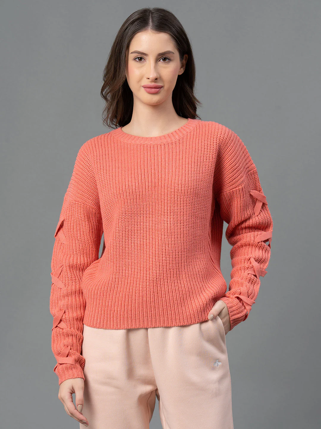 Women Deep Pink Solid Sweater