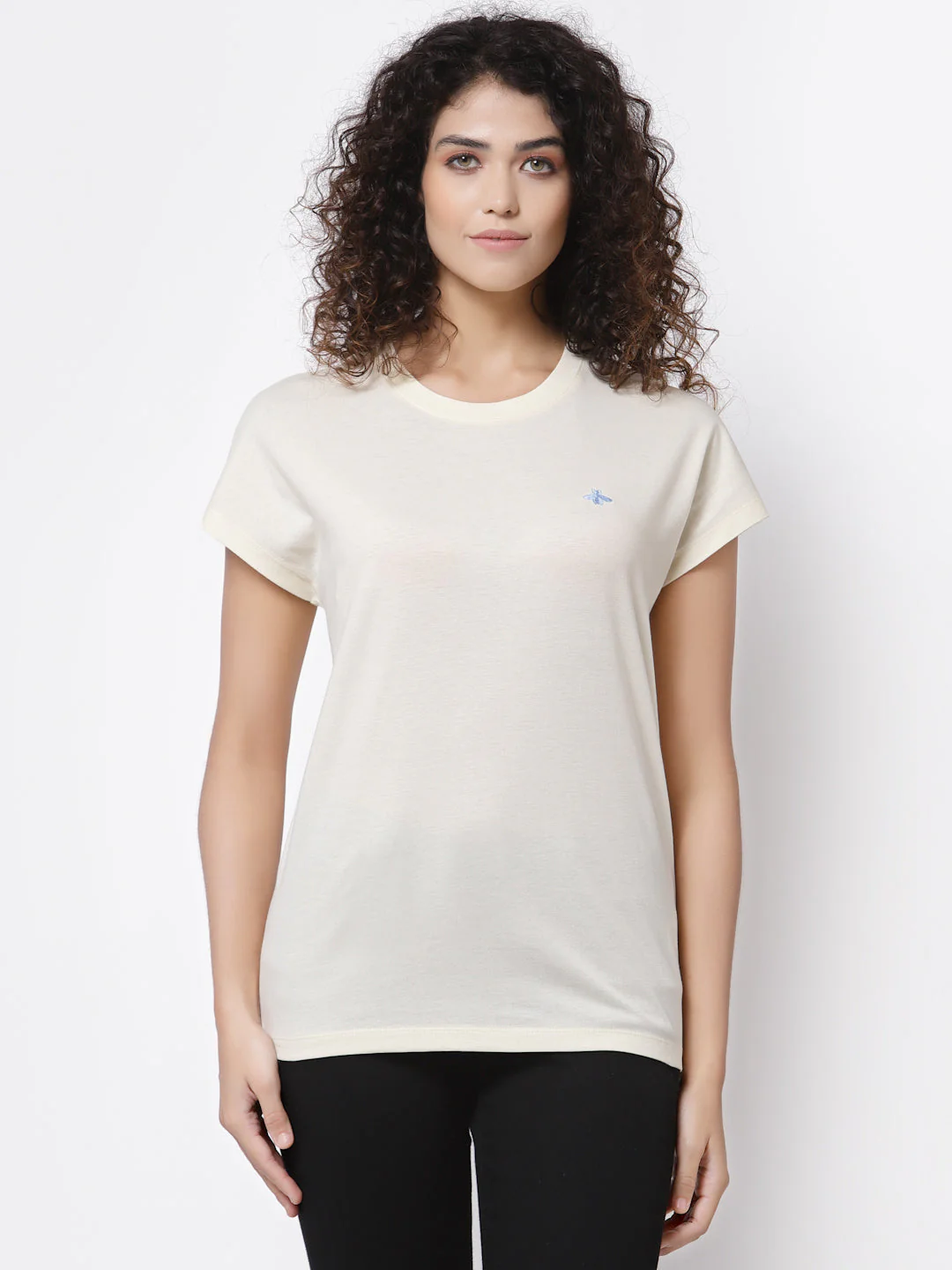 Women Ivory Round Neck Pure Cotton T-Shirt