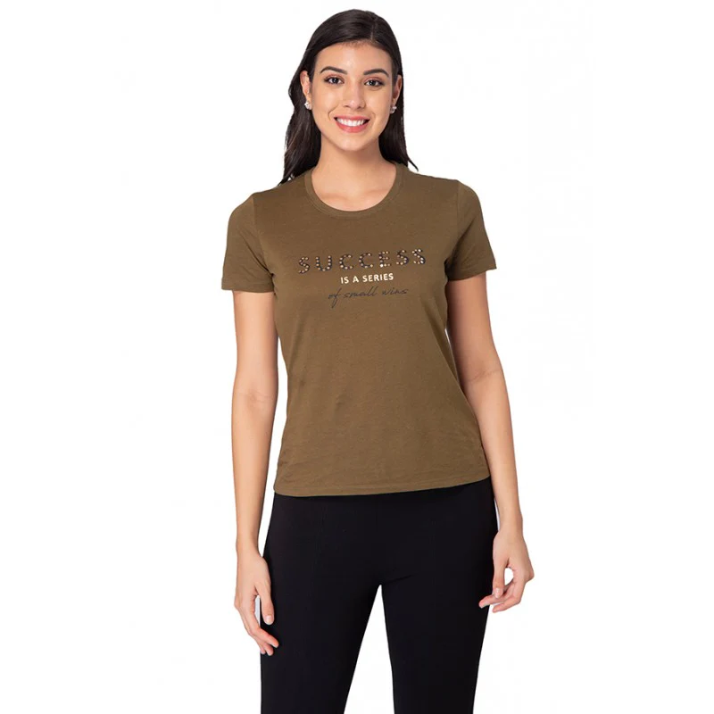 Women Olive Round Neck T-Shirt